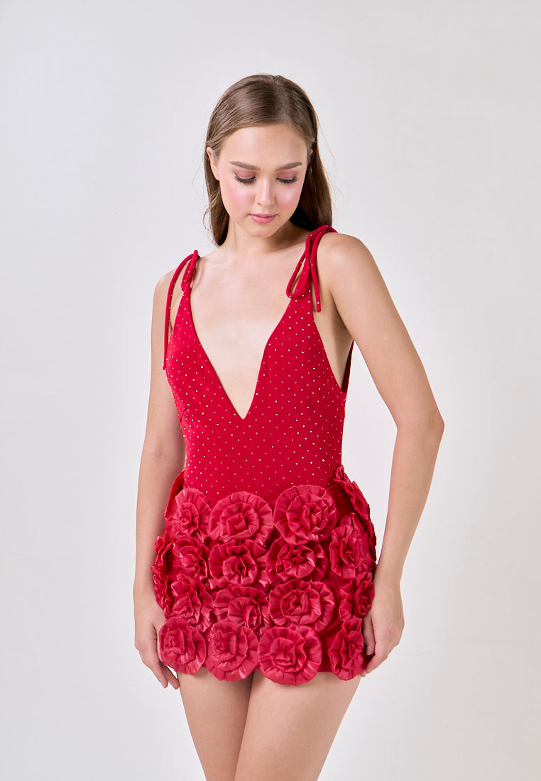 Noa Venetian Red Selftie Rose Skirt Mini Dress