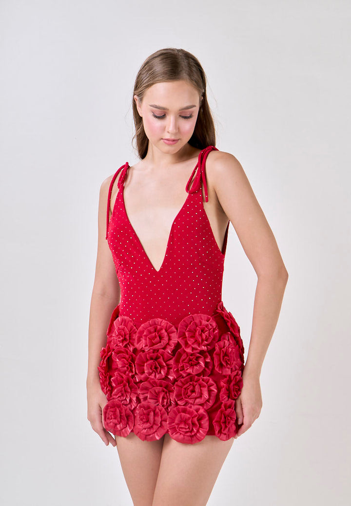 Noa Venetian Red Selftie Rose Skirt Mini Dress