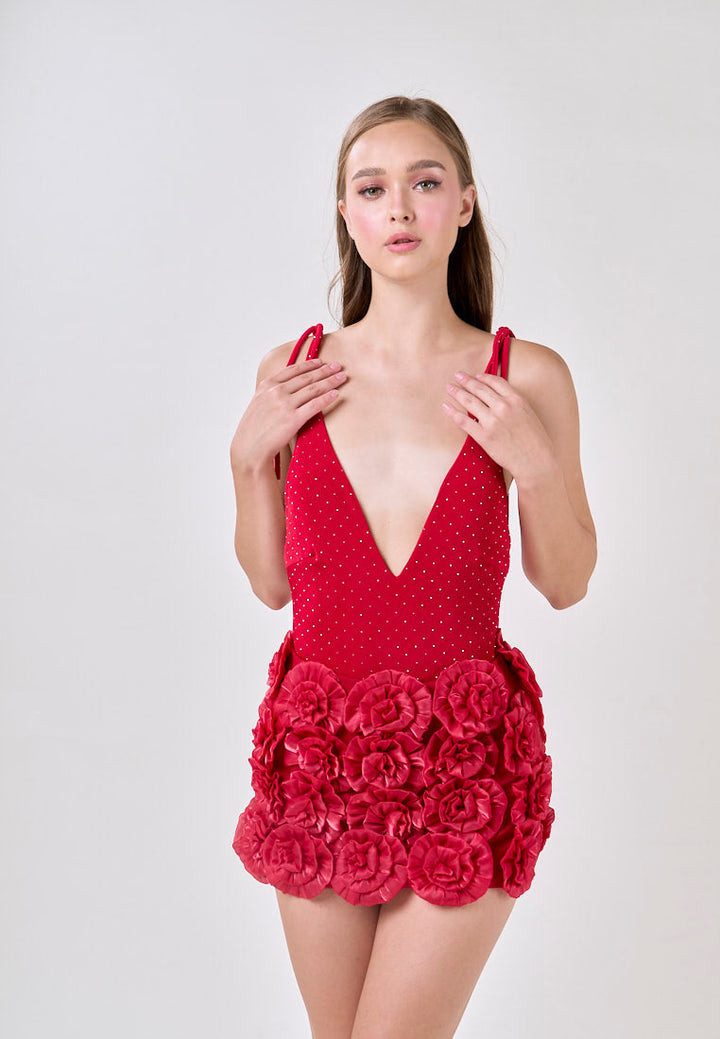 Noa Venetian Red Selftie Rose Skirt Mini Dress
