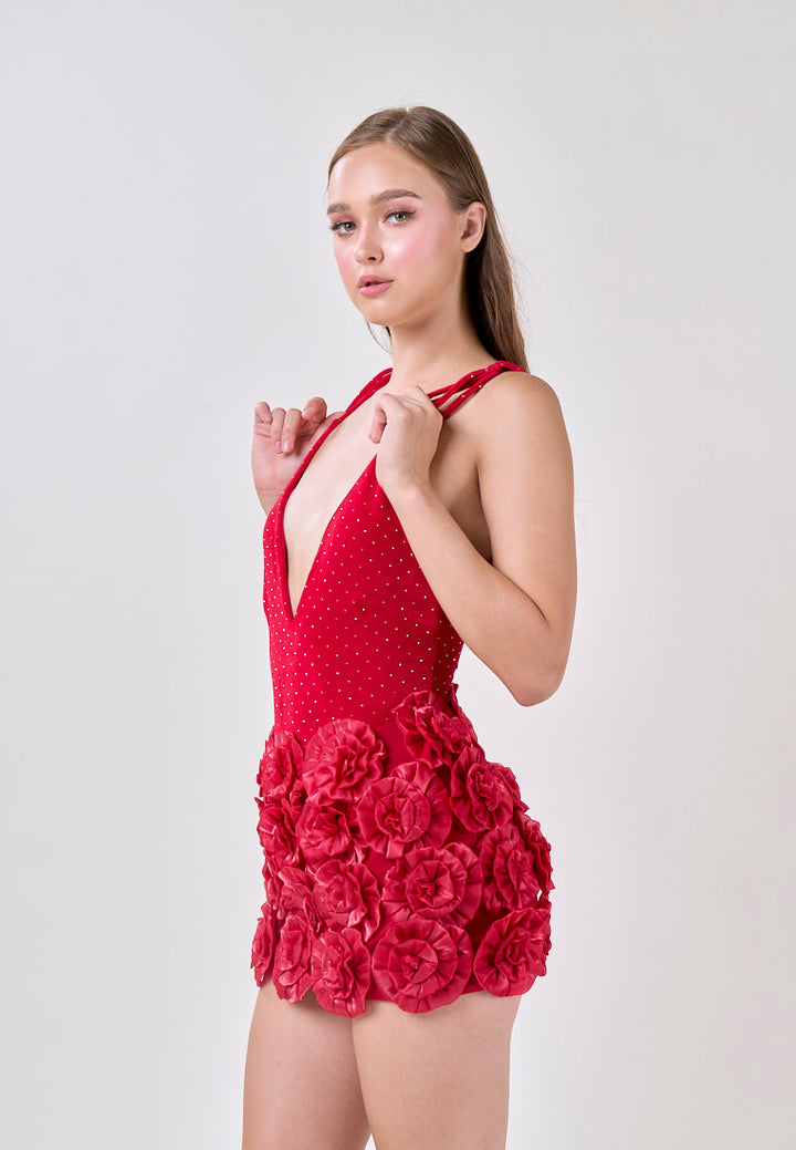Noa Venetian Red Selftie Rose Skirt Mini Dress