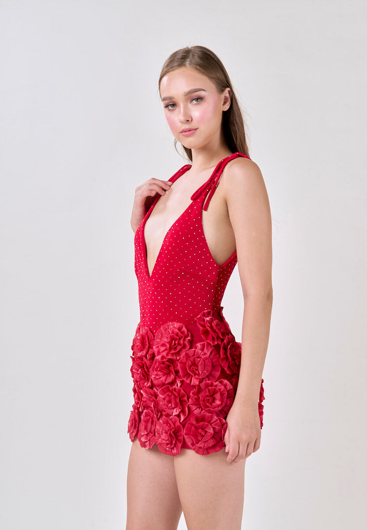 Noa Venetian Red Selftie Rose Skirt Mini Dress