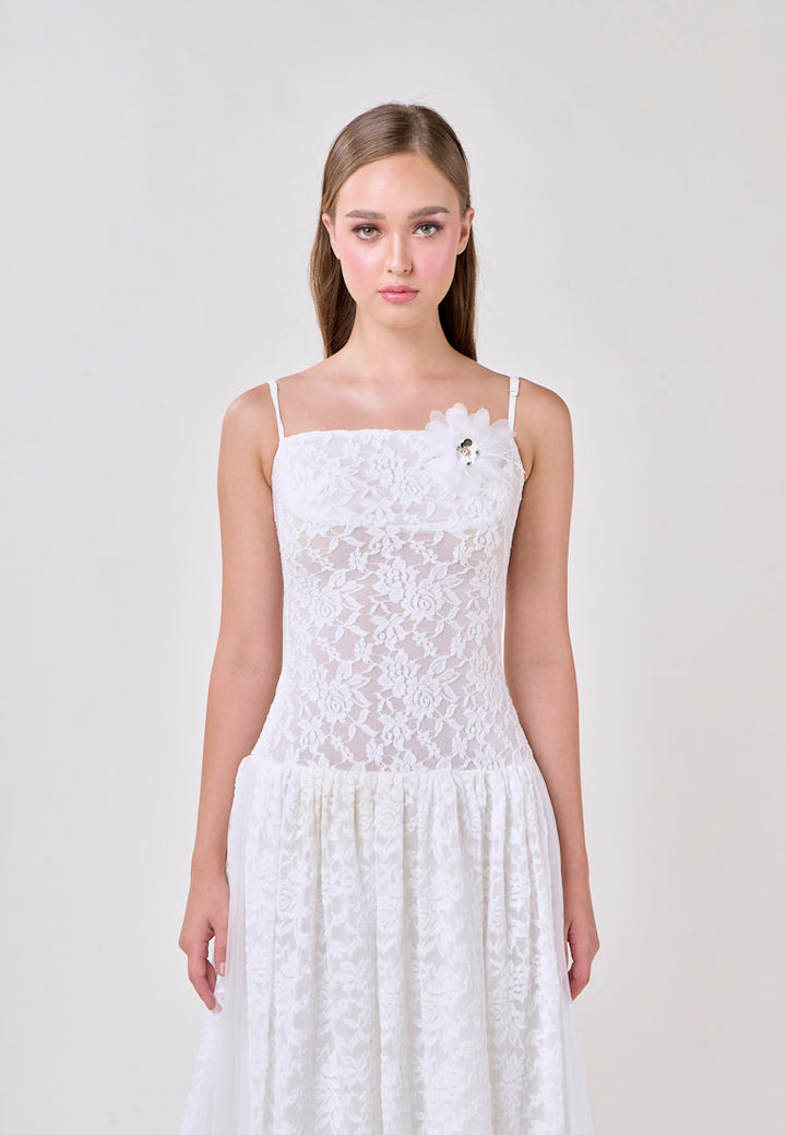 Emryn White Sleeveless Flower Lace  Maxi Dress