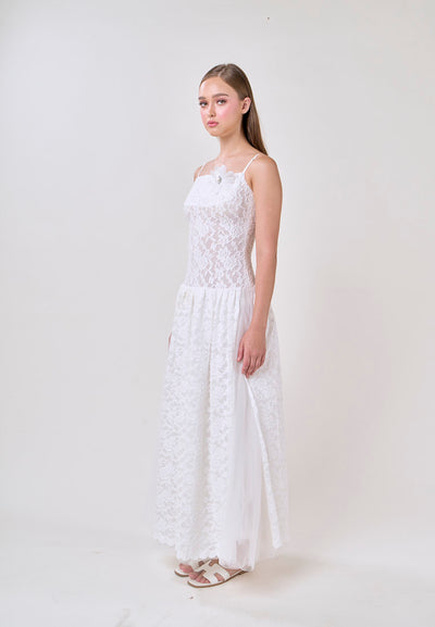 Emryn White Sleeveless Flower Lace  Maxi Dress