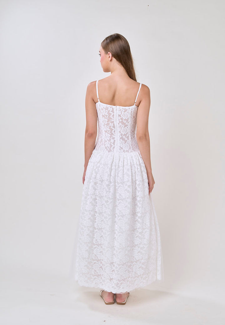 Emryn White Sleeveless Flower Lace  Maxi Dress