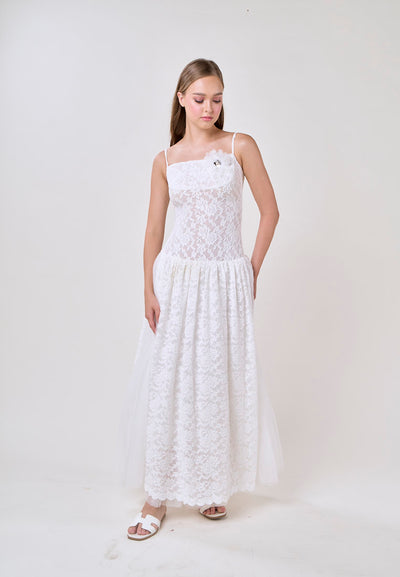 Emryn White Sleeveless Flower Lace  Maxi Dress