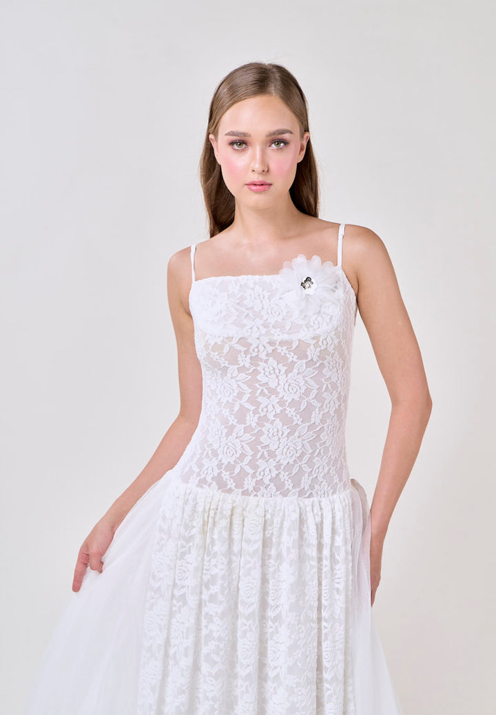 Emryn White Sleeveless Flower Lace  Maxi Dress
