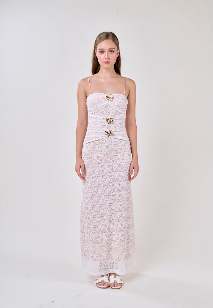 Mariana White  Sleeveless Lace Flower Charm Maxi Dress