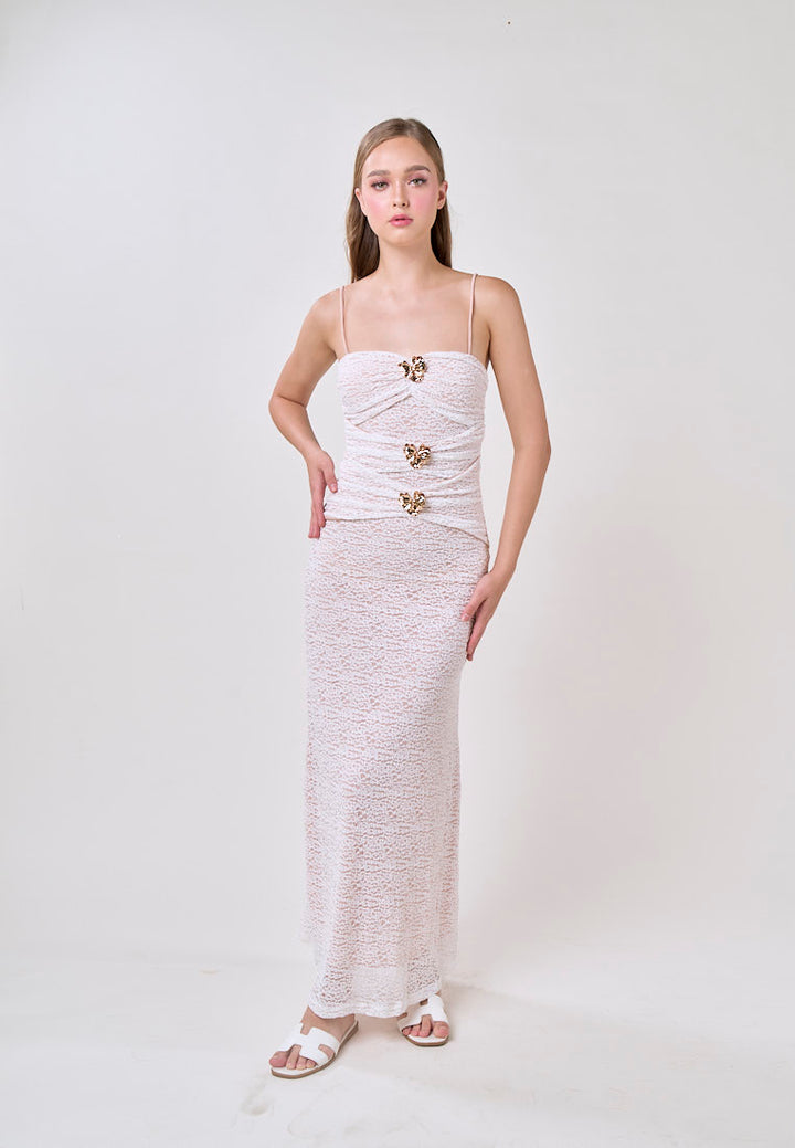 Mariana White  Sleeveless Lace Flower Charm Maxi Dress