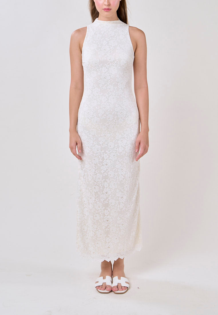 Scottie White Jewel Jacquard Print Maxi Dress