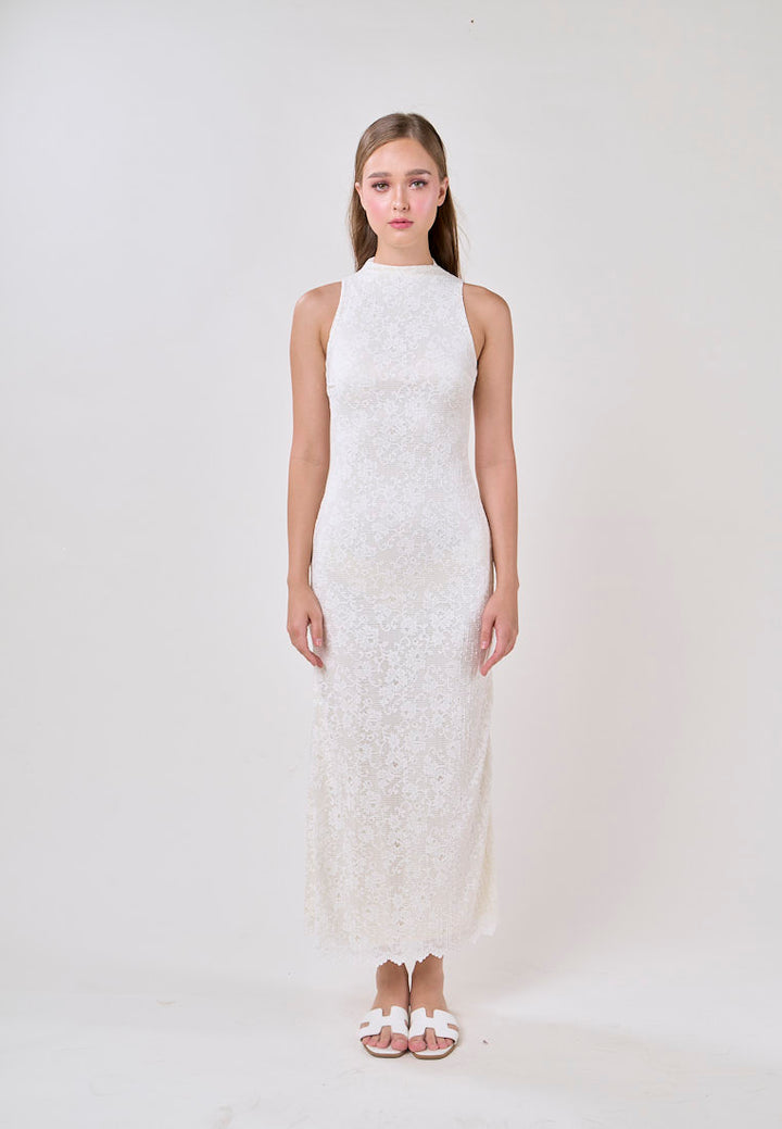 Scottie White Jewel Jacquard Print Maxi Dress