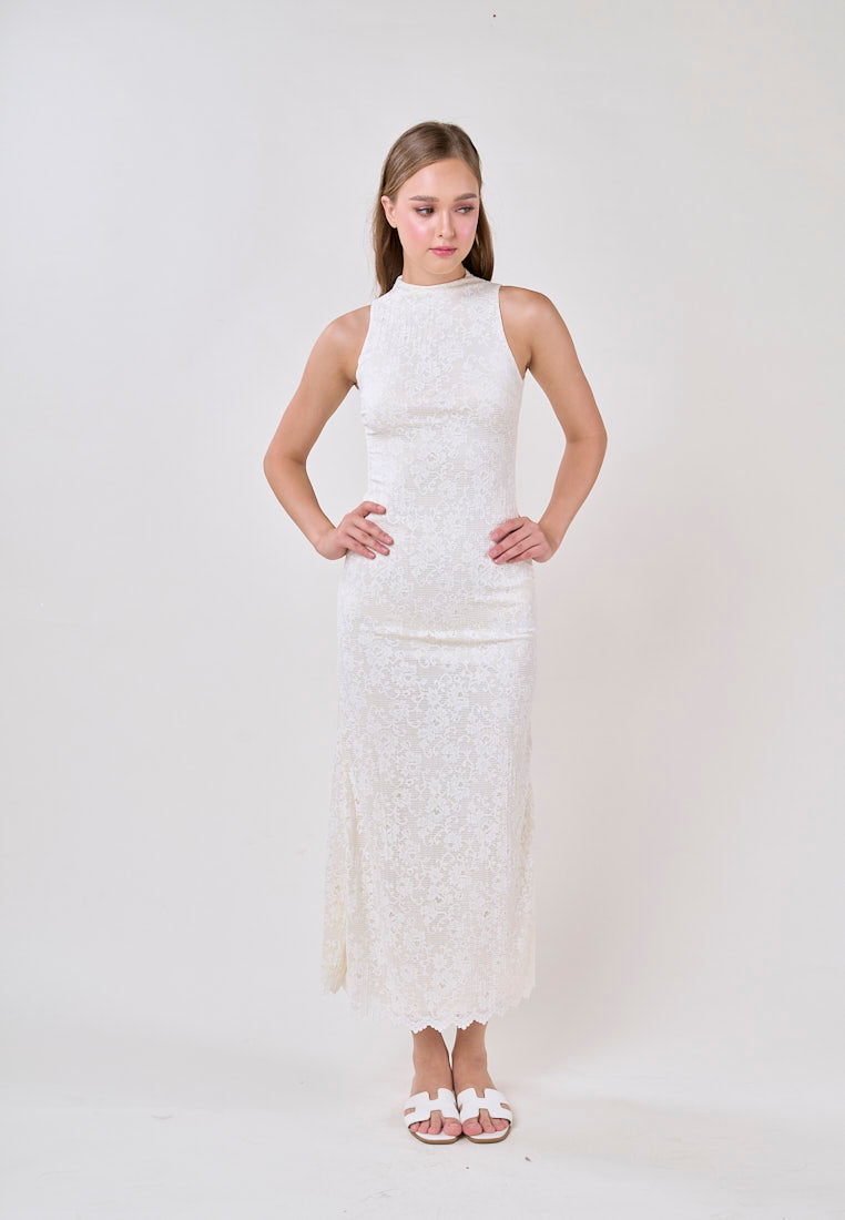 Scottie White Jewel Jacquard Print Maxi Dress