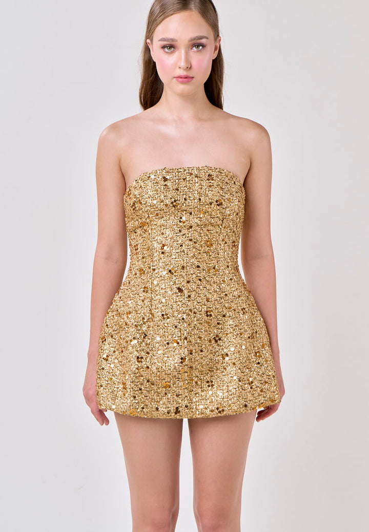Halo Gold Tube Sequins Mini Dress