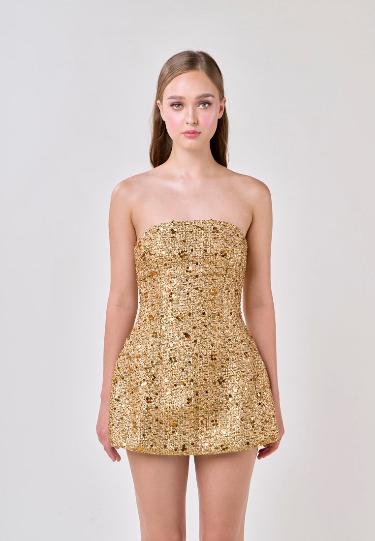 Halo Gold Tube Sequins Mini Dress