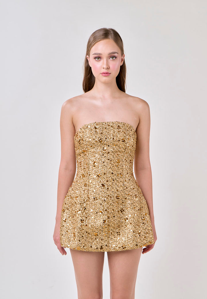 Halo Gold Tube Sequins Mini Dress
