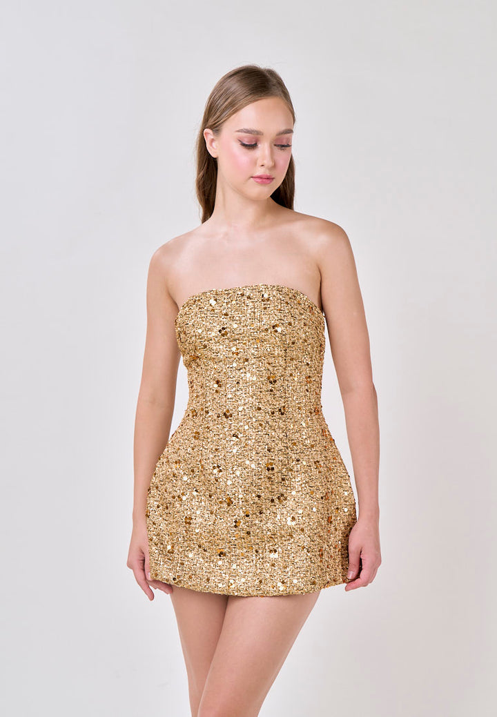 Halo Gold Tube Sequins Mini Dress