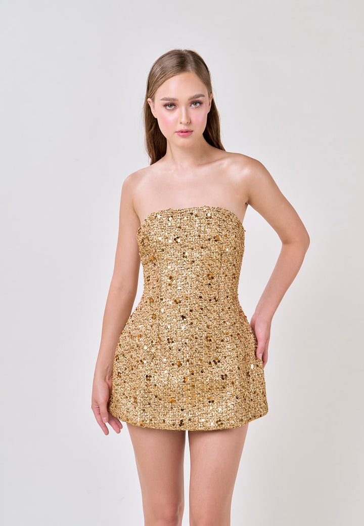 Halo Gold Tube Sequins Mini Dress