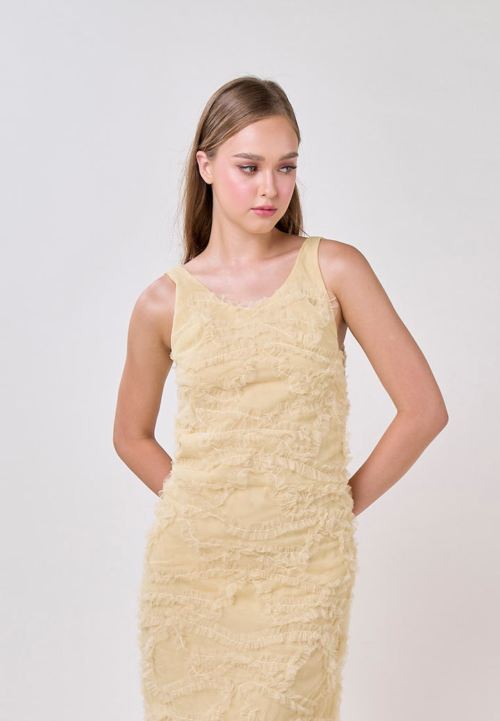 Nayeli Mustard Sleeveless Scoop Back Tulle Maxi Dress