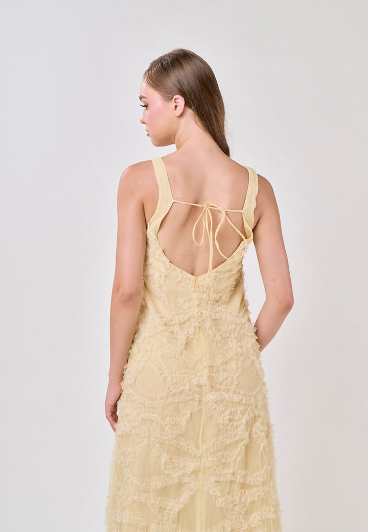 Nayeli Mustard Sleeveless Scoop Back Tulle Maxi Dress
