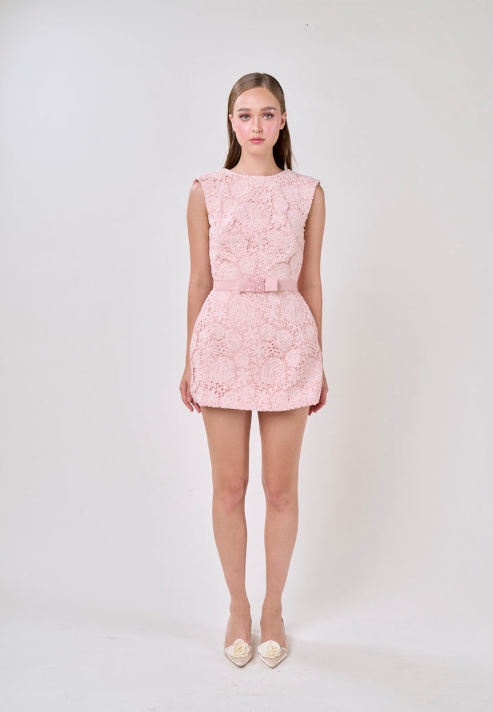 Andie Pink Sleeveless With Belt Charm Lace Mini Dress