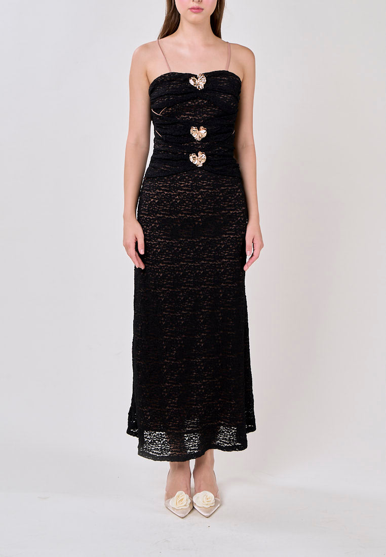 Marian Black Sleeveless Lace Flower Charm Maxi Dress