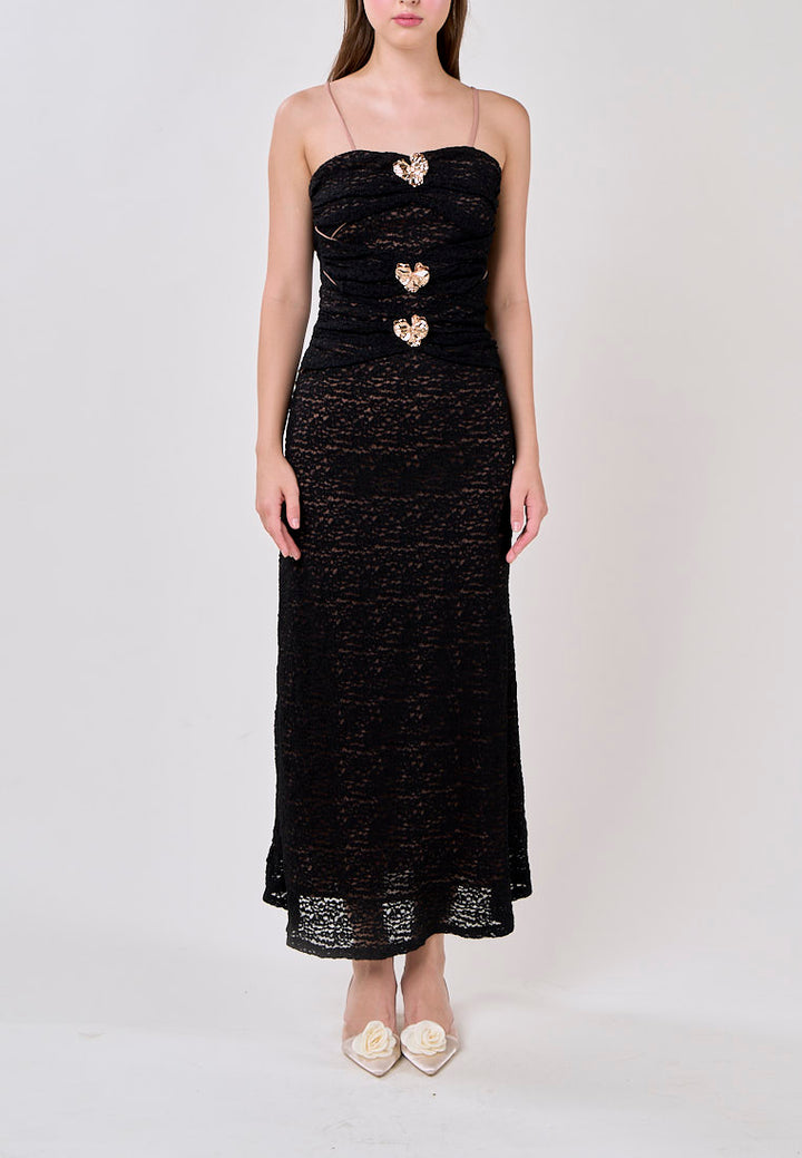 Marian Black Sleeveless Lace Flower Charm Maxi Dress
