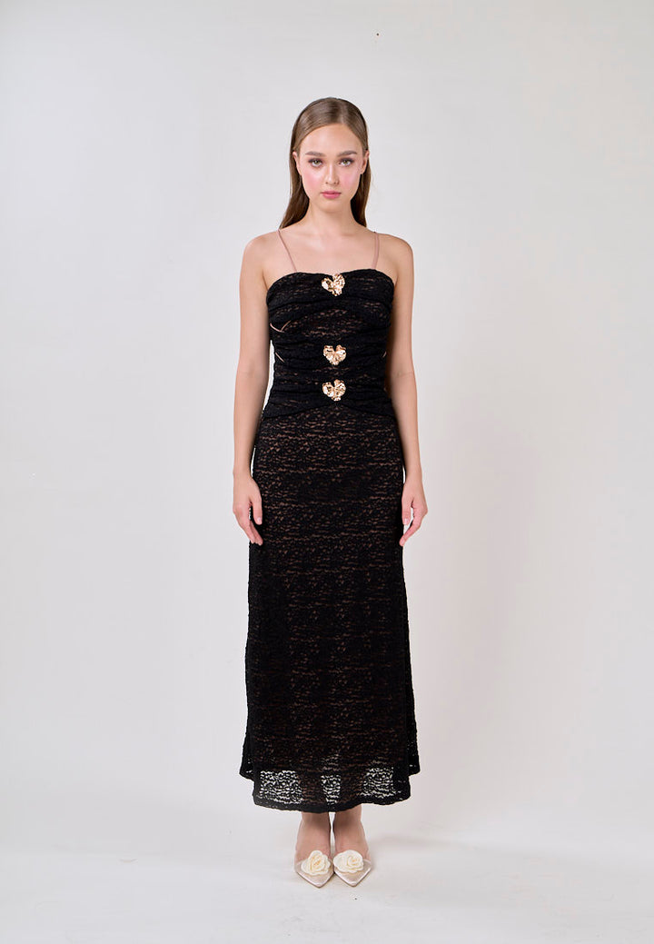 Marian Black Sleeveless Lace Flower Charm Maxi Dress