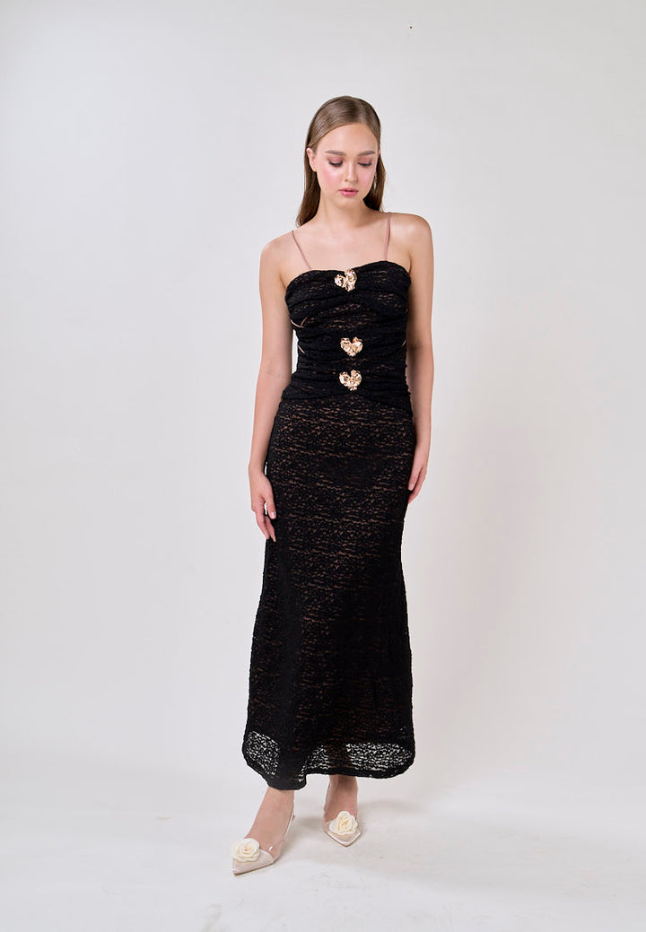 Marian Black Sleeveless Lace Flower Charm Maxi Dress