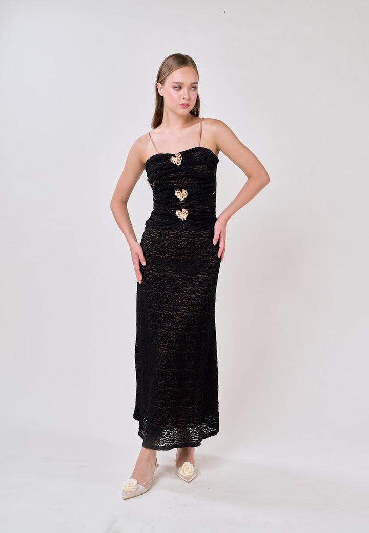 Marian Black Sleeveless Lace Flower Charm Maxi Dress