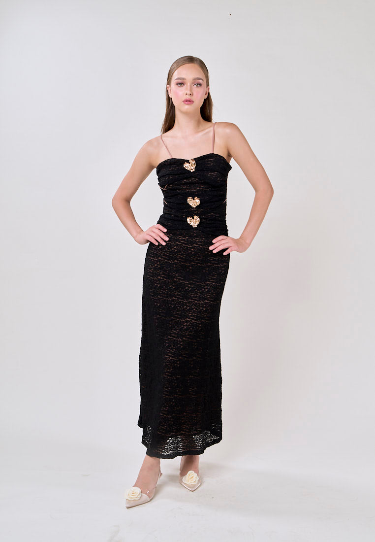 Marian Black Sleeveless Lace Flower Charm Maxi Dress