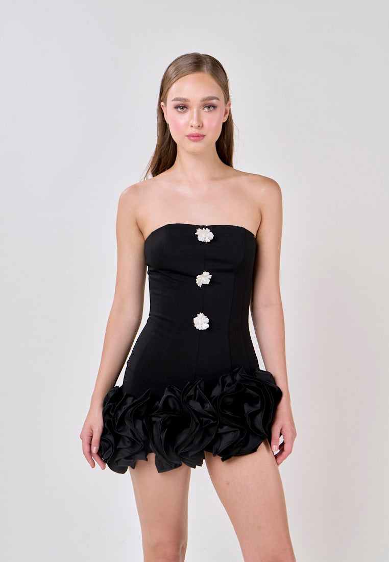 Palmer Black Satin Ruffled Skirt Mini Dress
