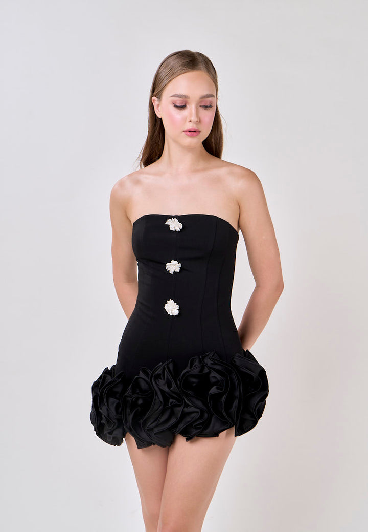 Palmer Black Satin Ruffled Skirt Mini Dress
