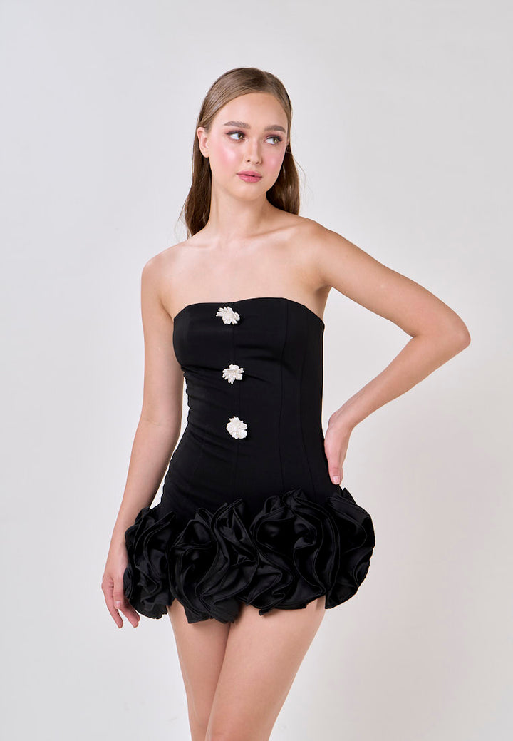 Palmer Black Satin Ruffled Skirt Mini Dress