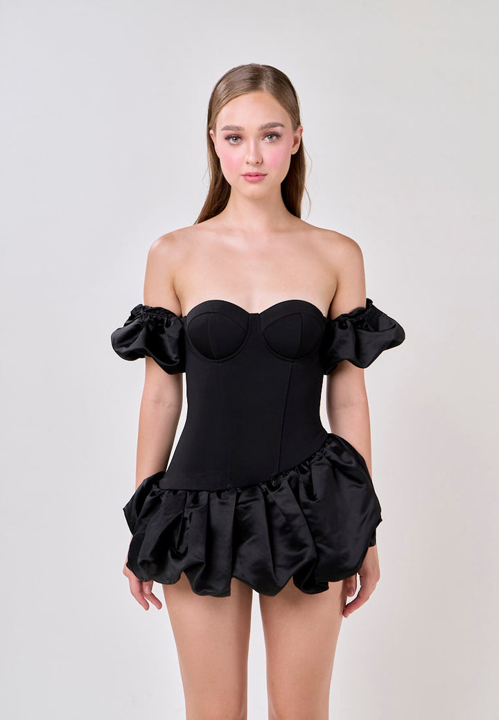 Phoenix Black Off Shoulder Ballon Skirt Mini Dress