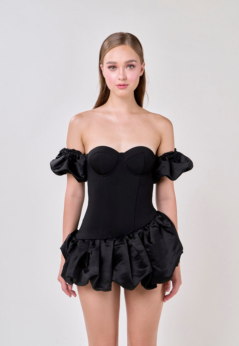 Phoenix Black Off Shoulder Ballon Skirt Mini Dress