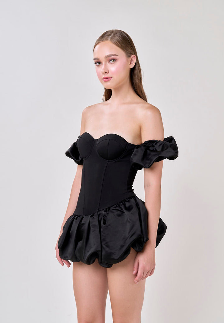 Phoenix Black Off Shoulder Ballon Skirt Mini Dress