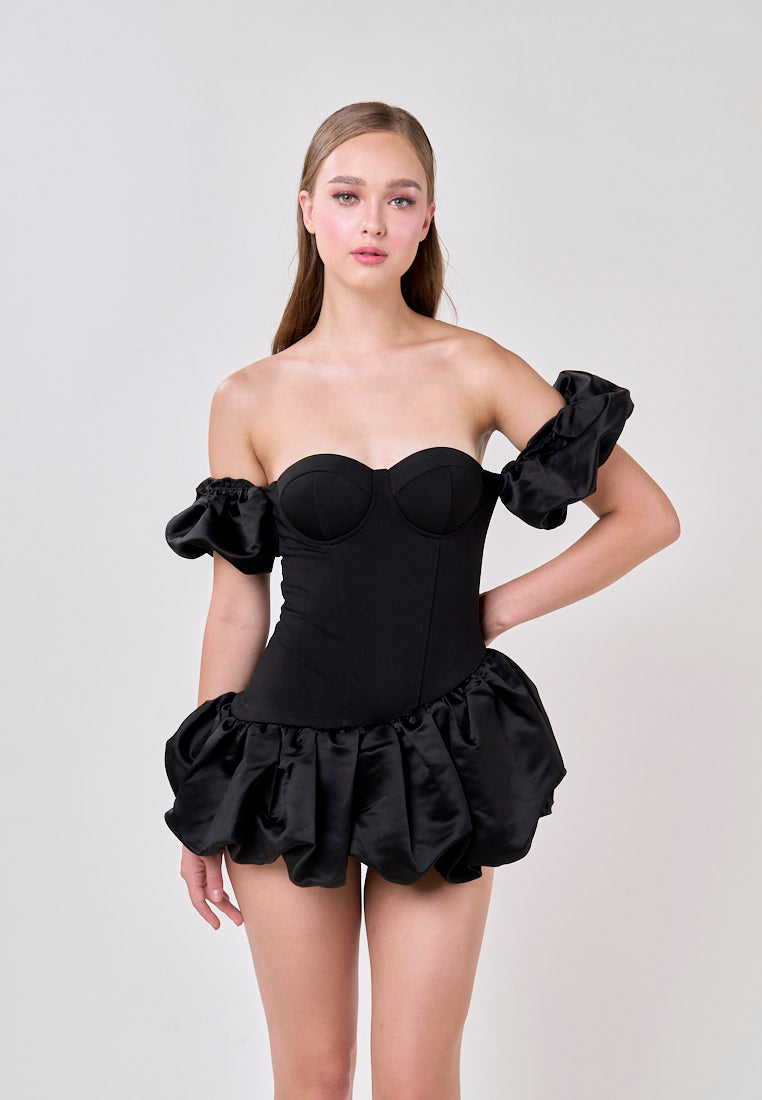Phoenix Black Off Shoulder Ballon Skirt Mini Dress