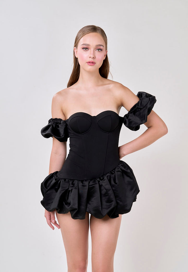 Phoenix Black Off Shoulder Ballon Skirt Mini Dress