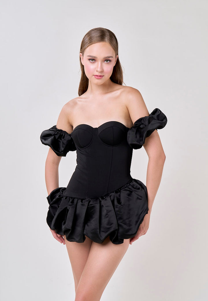 Phoenix Black Off Shoulder Ballon Skirt Mini Dress