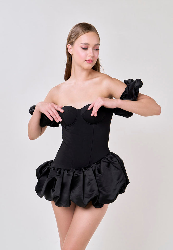 Phoenix Black Off Shoulder Ballon Skirt Mini Dress