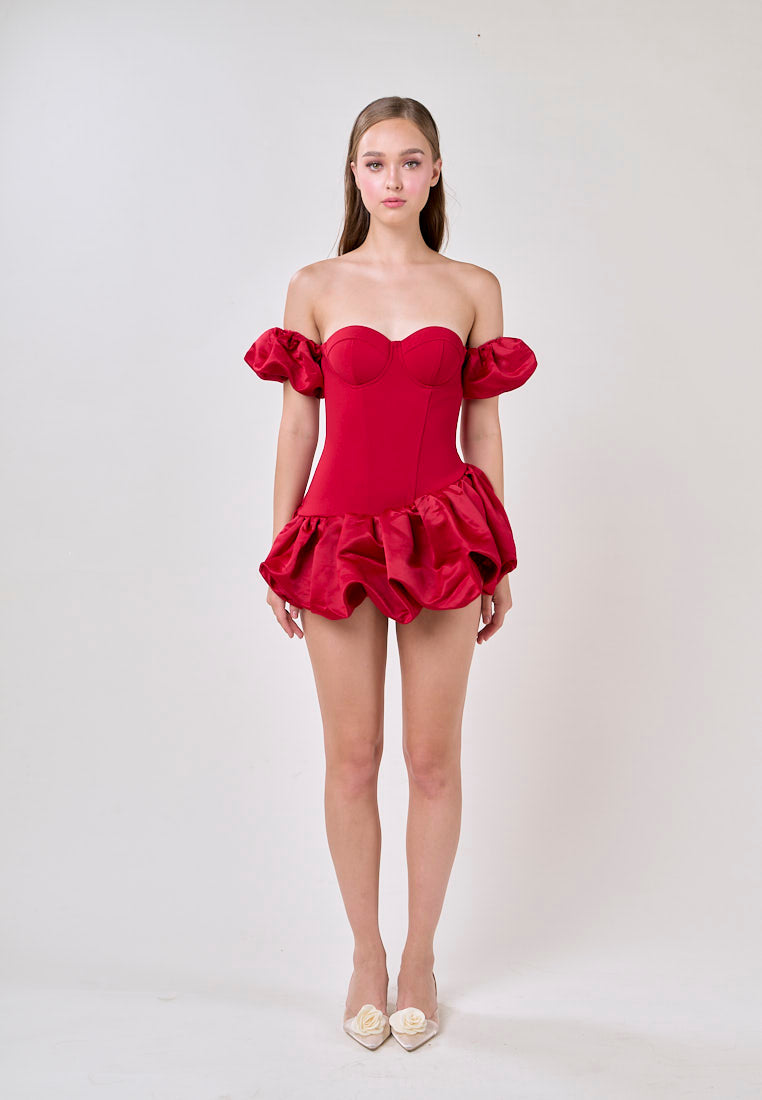 Phoenix Red Off Shoulder Ballon Skirt Mini Dress