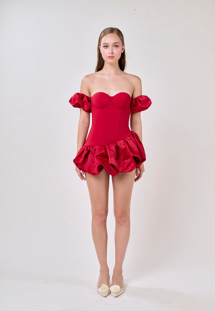 Phoenix Red Off Shoulder Ballon Skirt Mini Dress