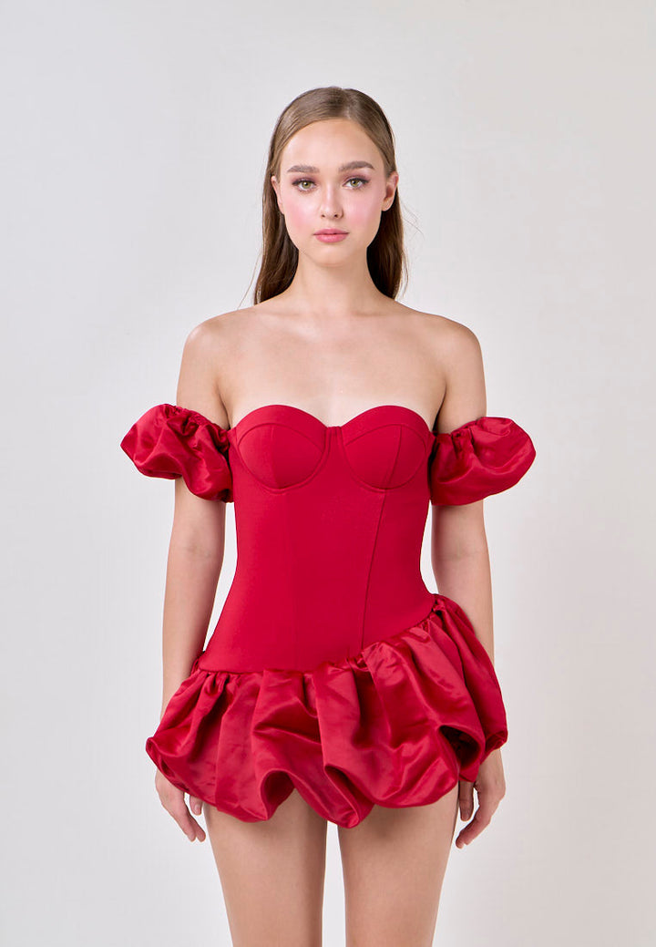 Phoenix Red Off Shoulder Ballon Skirt Mini Dress