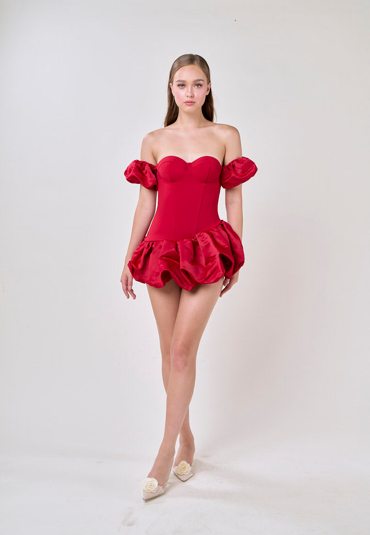 Phoenix Red Off Shoulder Ballon Skirt Mini Dress