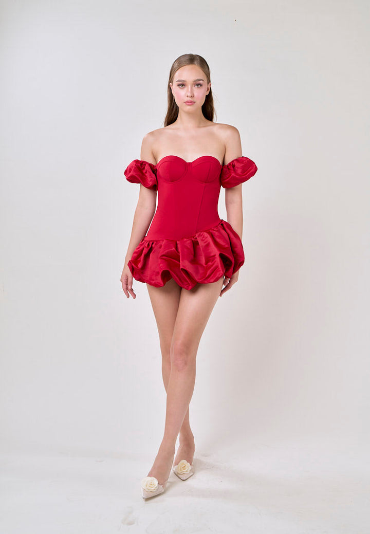 Phoenix Red Off Shoulder Ballon Skirt Mini Dress