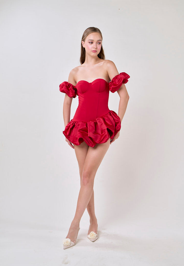 Phoenix Red Off Shoulder Ballon Skirt Mini Dress