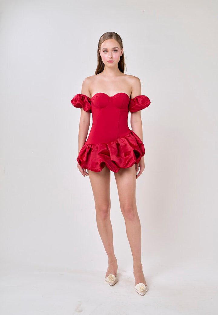 Phoenix Red Off Shoulder Ballon Skirt Mini Dress