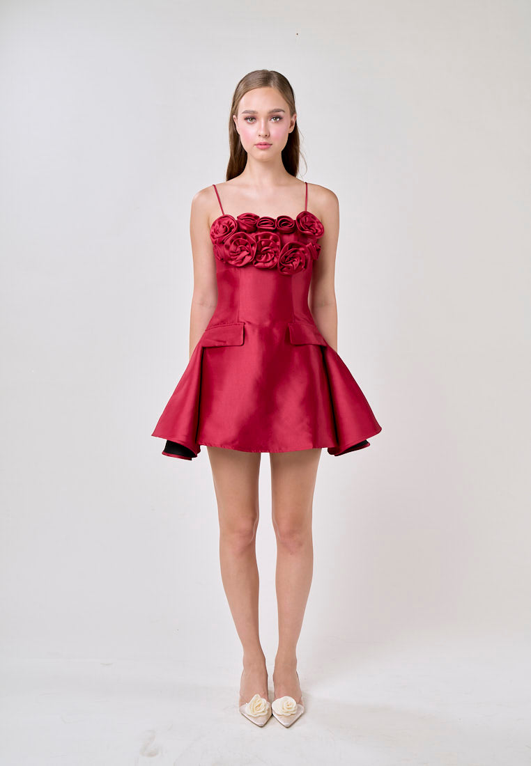 Molly Red Sleeveless Flower Top Mini Dress
