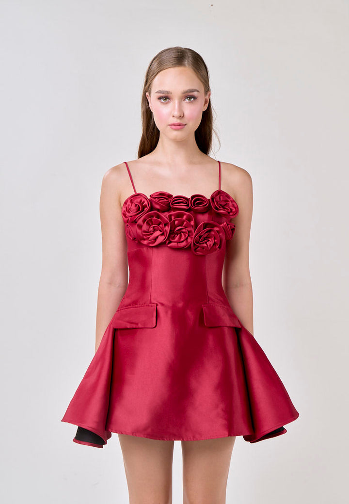 Molly Red Sleeveless Flower Top Mini Dress