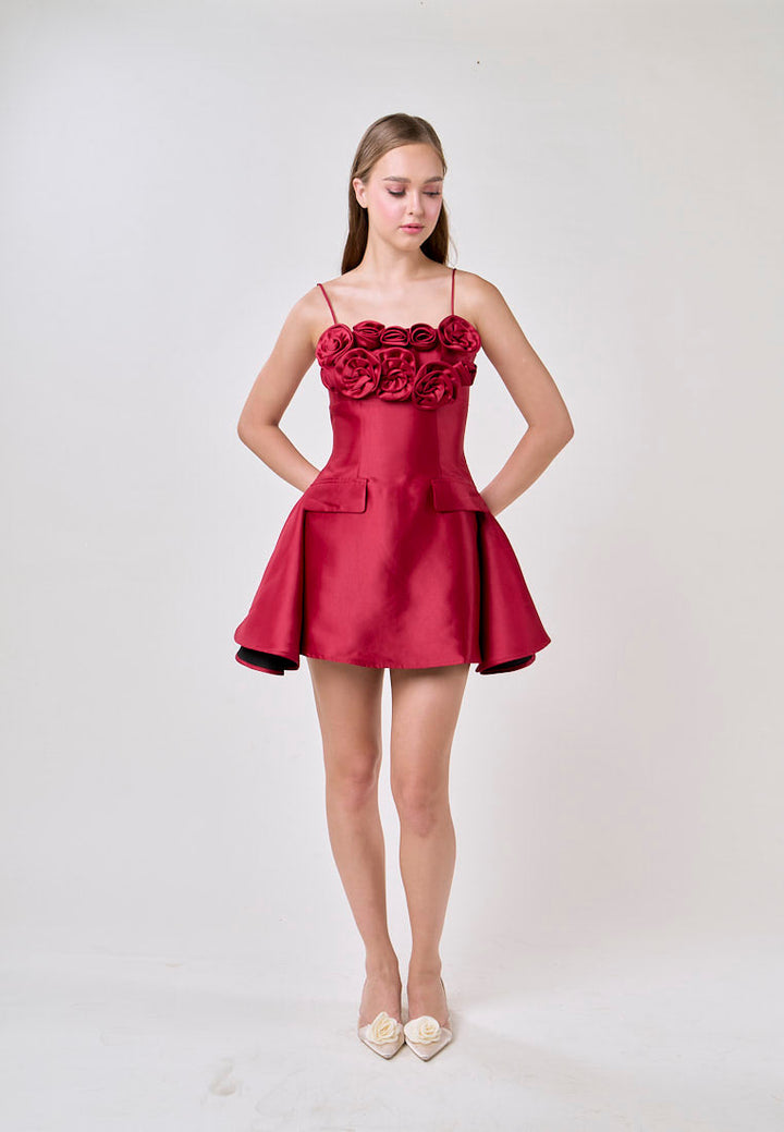 Molly Red Sleeveless Flower Top Mini Dress