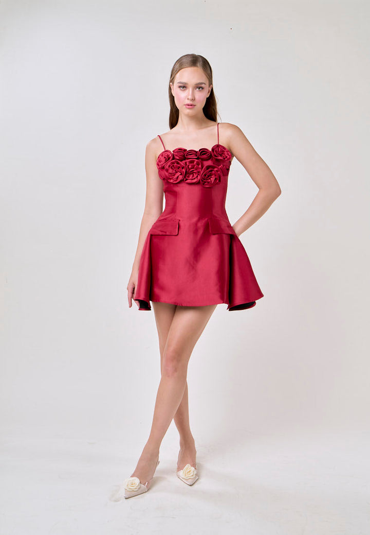 Molly Red Sleeveless Flower Top Mini Dress